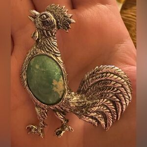 Unique Rooster Brooch with Turquoise Stone